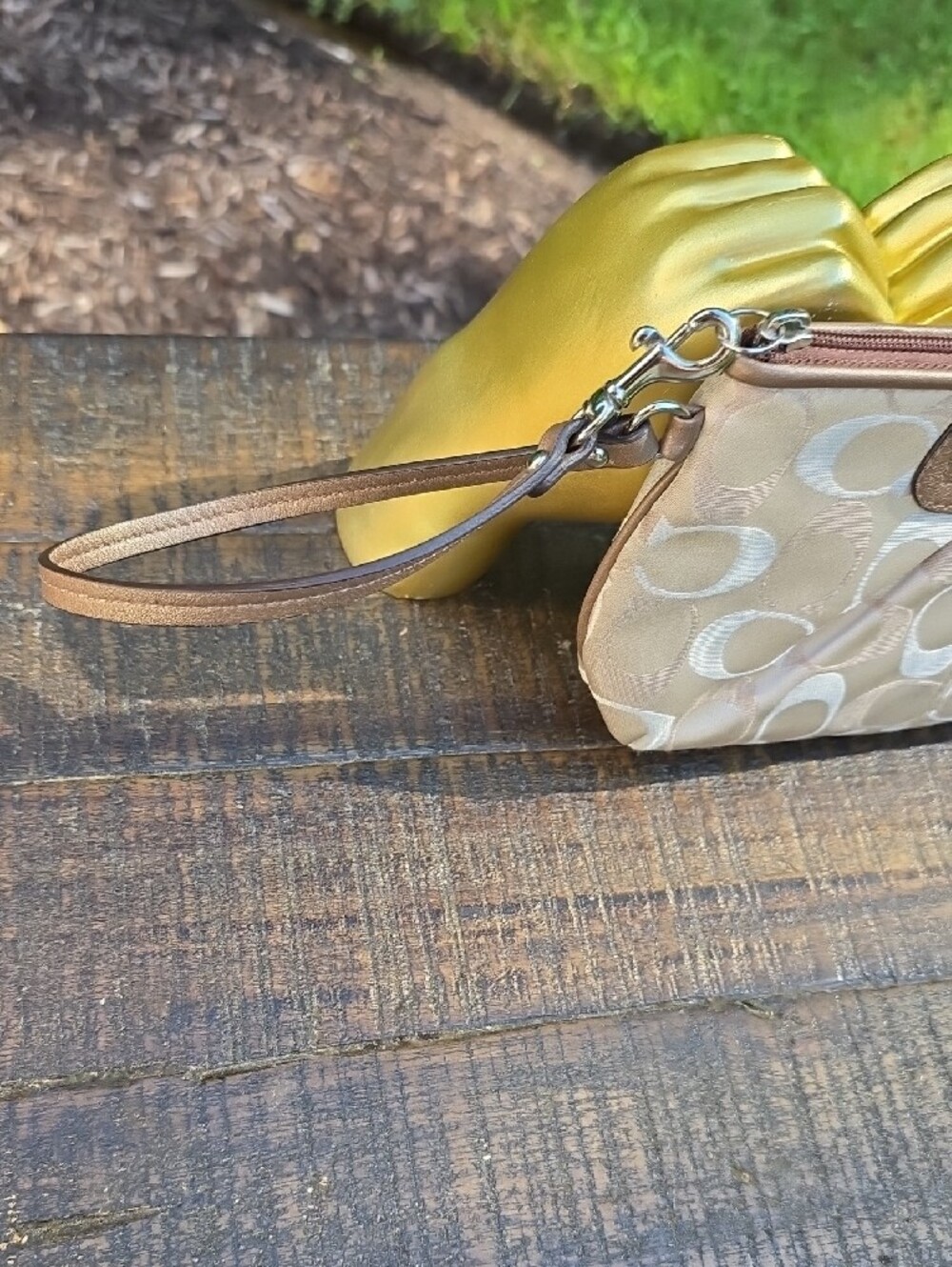 Coach Beige Signature C Sateen Wristlet - Picture 6 of 6